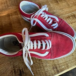 VANS OLD SCHOOL SHOES RED WHITE SZ 8 M / 9.5 WMS SUEDE GREAT CONDITION!!